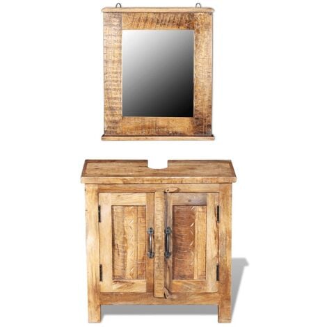 Bathroom Vanity Cabinet with Mirror Solid Mango Wood vidaXL
