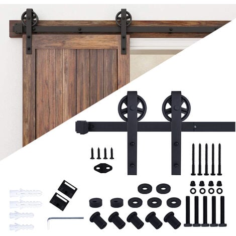 STOEX Quincaillerie Kit de Rail Roulettes pour Porte Coulissante Hardware  Ensemble Industriel pour Simple Porte Suspendue en Bois Sliding Barn Door -  1.5M/5FT