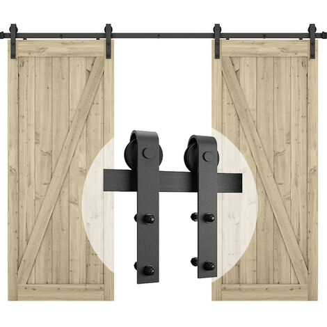 STOEX Quincaillerie Kit de Rail Roulettes pour Porte Coulissante Hardware pour Double Porte Suspendue en Bois Sliding Barn Door Hardware - 183CM/6FT