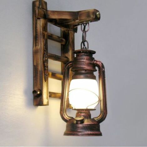 Applique Murale Vintage Lampe Industrielle Fer Metal Bambou Lampe extérieur Mur de feu éclairage