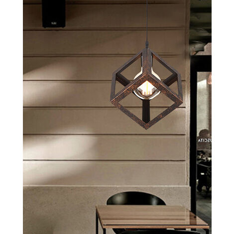 Lustre Suspension Design Cube Métal Industriel Barre 3 Lampes