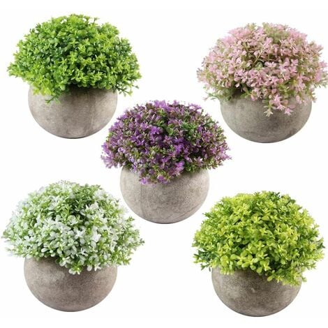 FEILANDUO Lot de 4 mini plantes artificielles en pot avec boule de bonsa/ï artificielle en plastique blanc pour d/écoration dint/érieur et dext/érieur