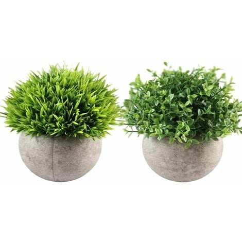 FEILANDUO Lot de 4 mini plantes artificielles en pot avec boule de bonsa/ï artificielle en plastique blanc pour d/écoration dint/érieur et dext/érieur