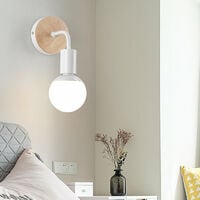 Modern Lampe murale en fer forgé bois, Vintage Lampe de sol E27 40W Applique murale Lampe de lecture Lampe de chevet pour chambre à coucher (Blanc)