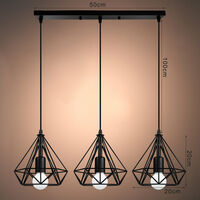 Lustre Suspension Industrielle de 3 Luminaire Cage Diamant Vintage , E27 Lampe de Plafond Abat-Jour pour Restaurant Bar Café - Noir
