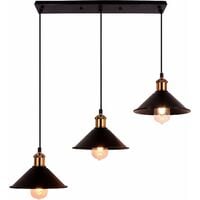 Lustre Suspension Industrielle Style Vintage, Lampe de Plafond Edison 3 Têtes E27 Luminaire Abat-Jour, Noir
