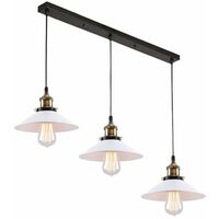 Lustre Suspension Industrielle Style Vintage, Lampe de Plafond Edison 3 Têtes E27 Luminaire Abat-Jour, Noir avec Blanc