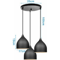 Suspension Luminaire Industrielle Métal 3 Lampes Lustre Plafonnier Style Cage Géométrique E27 Lampe de Plafond Vintage avec Support en Cercle, Noir