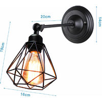 Applique Mural Industrielle Design forme Cage Diamant Ajustable Lampe de Plafond Métal Luminaire pour Salon Chambre Salle à manger(Sans ampoule)