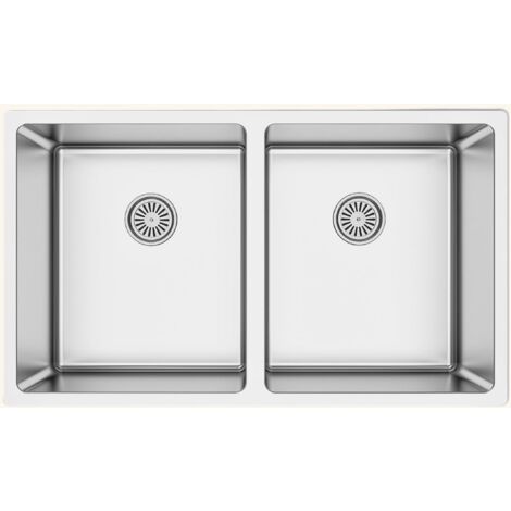 Évier inox sous-plan 2 bacs 750x440 mm – Évier sans égouttoir – Meuble sous évier 80 cm minimum – Vidage manuel inclus – Luisina (1/4)