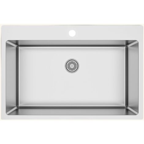 Cuisissimo – Évier inox lisse 1 grand bac à encastrer sans égouttoir – Bonde et siphon inclus – Dimensions 760x505mm – Profondeur cuve 200mm