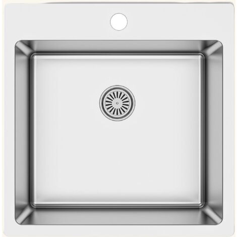 Cuisissimo – Évier inox lisse 1 bac à encastrer – Sans égouttoir – Bonde et siphon inclus – Dimensions 500x505mm – Pour sous-meuble 60cm (1/5)
