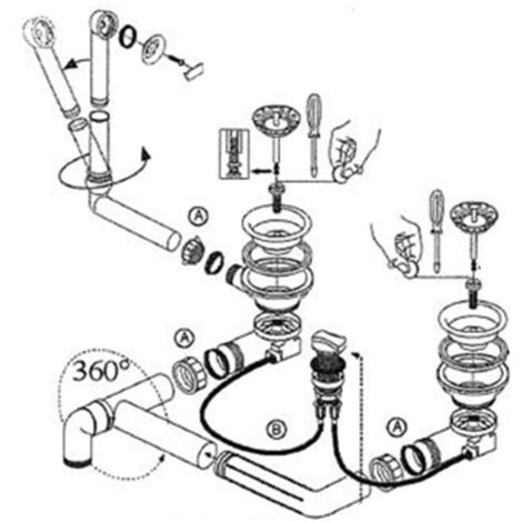 Villeroy & Boch – Vidage évier automatique 2 bacs Ø 90 mm – Siphon gain de place pour évier ARCHITECTURA – Configuration raccord optimisée