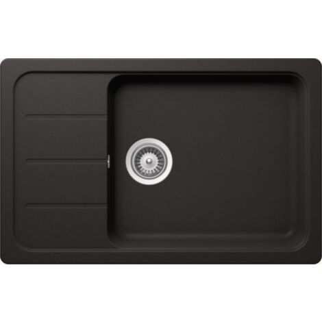 Évier granit noir 1 grand bac – 1 petit égouttoir réversible – Pose à encastrer – Dimensions 780x500mm – Bonde incluse – Schock