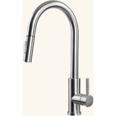 Robinet mitigeur cuisine inox massif – Douchette extractible double jets – Bec col de cygne – Hauteur sous bec 135mm – Normes Européennes 1111-817-1717 – Luisina
