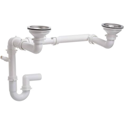 Cuisissimo – Vidage complet évier 2 bacs – Écoulement libre sans trop plein – Design compact pour espaces réduits – Siphon gain de place