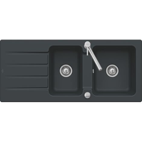 Evier céramique Villeroy & Boch ARCHITECTURA noir mat 2 bacs 1 égouttoir