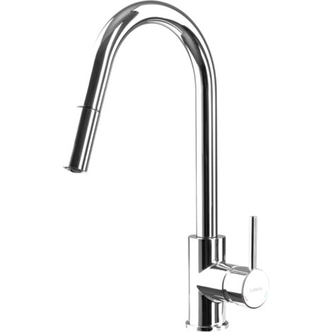 Robinet douchette col de cygne chromé 360° – Débit 8 l/min – Douchette mono jet – Hauteur sous bec 208mm – Flexible de raccordement – Luisina (1/3)