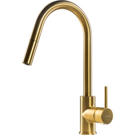 Robinet douchette doré col de cygne 360° – Débit 8 l/min – Flexible de raccordement – Normes Européennes 1111-817-1717 – Luisina (1/3)
