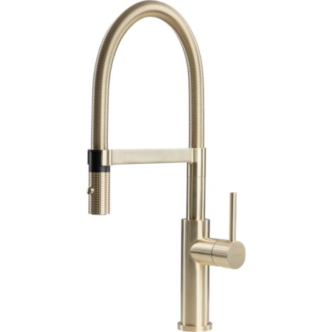 Robinet douchette col de cygne 360° – Finition PVD doré – Douchette double jet – Hauteur sous bec 188mm – Débit 7 l/min – Luisina (1/3)