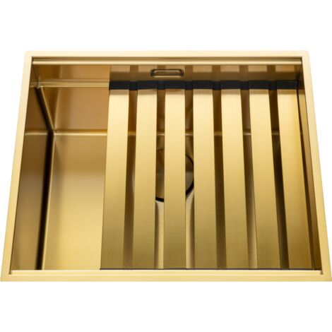 Évier sous-plan inox doré Luisina LEGATO+ 1 bac 550x450 - Égouttoir, planche, cache bonde inclus (1/5)