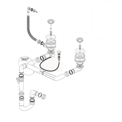 Cuisissimo – Vidage automatique pour évier 2 bacs – Siphon gain de place 114 mm – Évacuation efficace pour espaces confinés – Diamètre trou 90 mm - CUIPD316