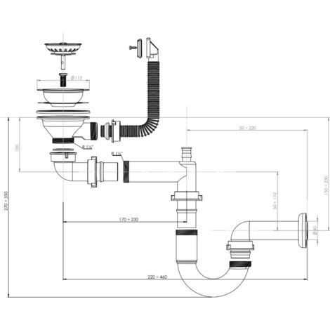 Cuisissimo – Vidage complet lavabo inox pour évier NINO 100 cm – Siphon gain de place compact – Installation rapide et efficace - CUIPD661-A