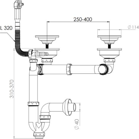 Cuisissimo – Vidage complet lavabo inox 120 cm – Siphon gain de place pour éviers 2 bacs – Installation facile et discrète - CUIPD663-A