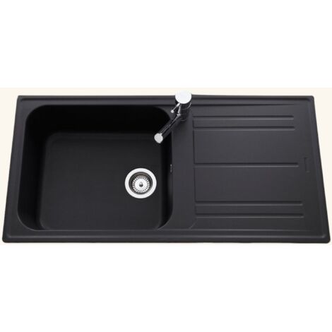 Évier granit noir 100x50 cm à encastrer – 1 bac réversible avec bonde et siphon – Pour meuble sous évier 60 cm minimum – EWI (1/5)