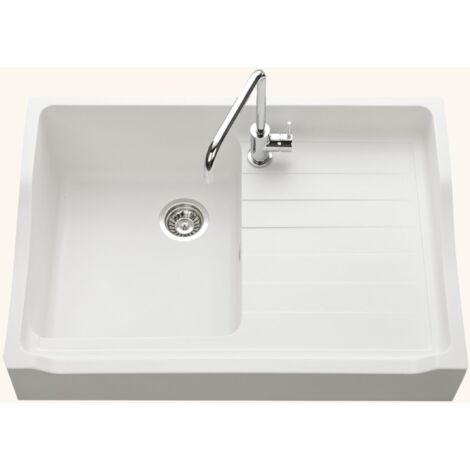 Évier timbre d'office granit blanc grisé mat Kümbad TAMARIN 1 bac 1 égouttoir