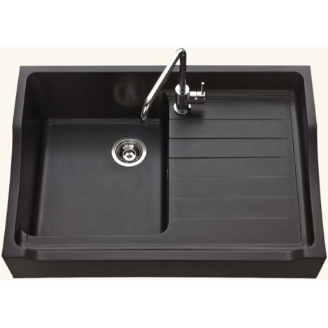 Évier timbre d'office granit noir Kümbad TAMARIN 1 bac 1 égouttoir
