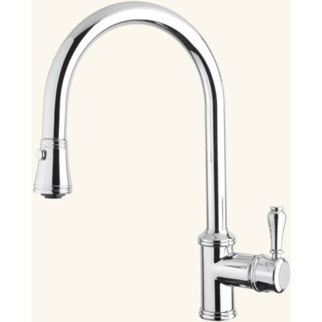 Robinet douchette vintage chromé – Bec col de cygne – Douchette double jet – Hauteur sous bec 172 mm – Débit 10 l/min à 3 bars – Chambord