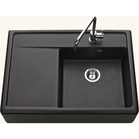 Évier timbre d'office granit noir Kümbad KIWI 1 grand bac 1 égouttoir