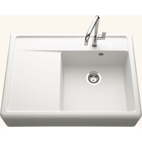 Évier timbre d'office granit blanc grisé Kümbad KIWI 1 grand bac 1 égouttoir