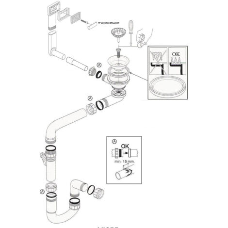 Vidage complet évier 1 bac – Siphon gain de place 90 mm – Pour éviers inox – Optimise l'espace sous évier – Luisina - CUIPD245