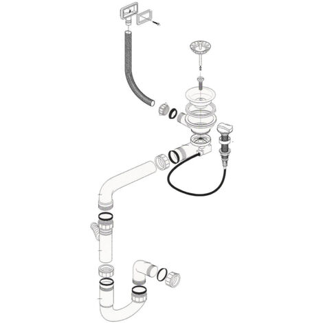 Cuisissimo – Vidage évier automatique 1 bac – Siphon gain de place pour évier sous plan inox – Diamètre d'évacuation 90 mm – Trop plein rectangulaire - CUIPD093
