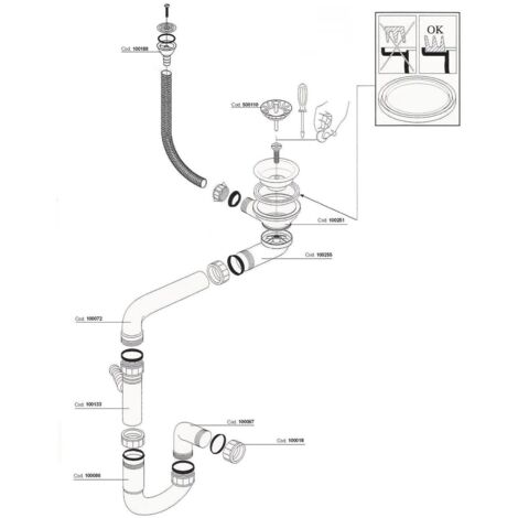 Cuisissimo – Bonde évier Ø 90 mm – Siphon gain de place pour évier 1 bac Émeraude – Vidage manuel efficace – Conçu pour espaces confinés - CUIPD366 (1/2)