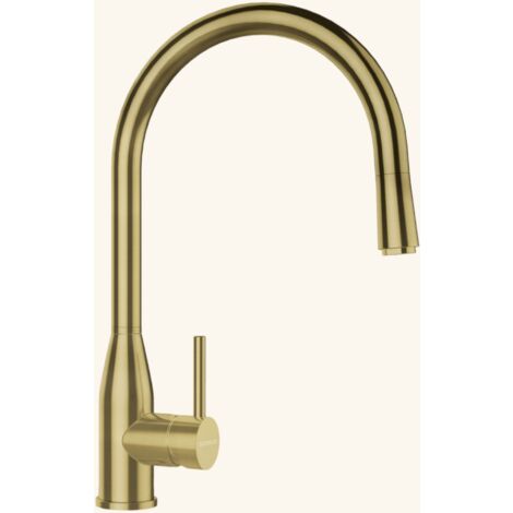 Schock – Robinet mitigeur de cuisine doré – Douchette extractible mono jet – Hauteur sous bec 214mm – Rotation 360° – Cartouche céramique (1/4)