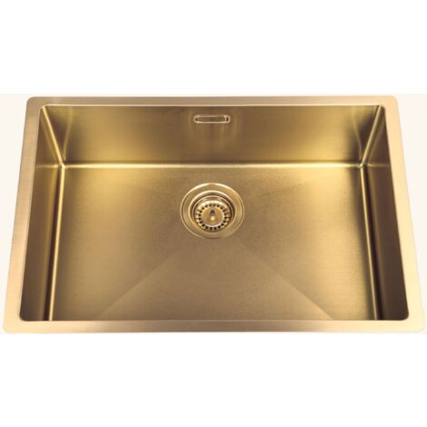 Évier sous-plan inox doré Luisina LEGATO 1 bac 660x440 - Grille et cache bonde doré inclus