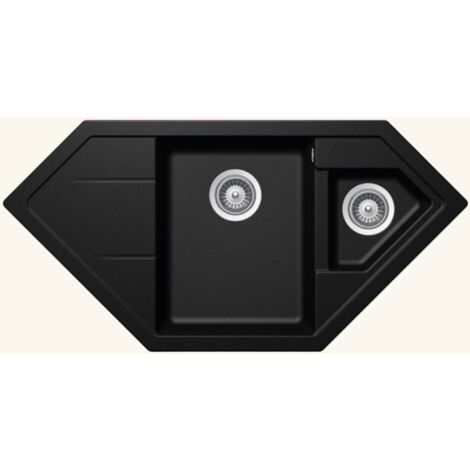 Schock – Évier d'angle en granit noir 1 bac 1/2 – Évier à encastrer avec égouttoir gauche – Bonde incluse – Dimensions 1002x500mm (1/3)
