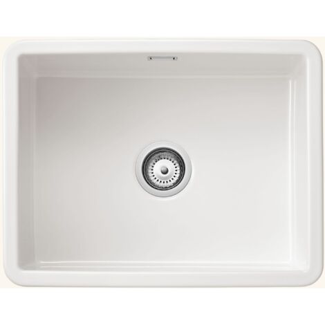 Évier céramique blanc 1 bac 60x46 cm – À encastrer – Bonde incluse – Sans égouttoir – Pour sous-meuble 60 cm – Sanindusa