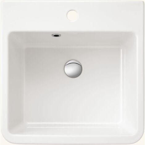Évier buanderie bac à laver céramique blanc 51x51x24 cm – Grès fin – Vidage manuel – Rebords épais pour espaces restreints – Sanindusa