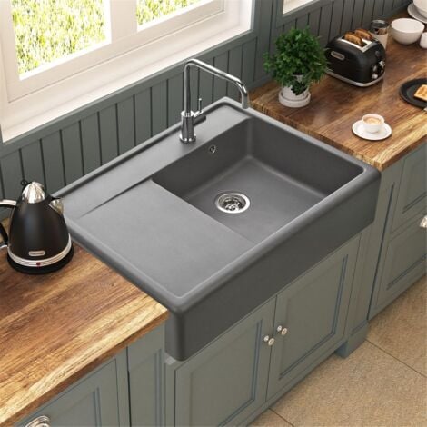 Évier timbre d'office granit gris Kümbad KIWI 1 grand bac 1 égouttoir