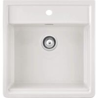 Évier timbre d'office céramique blanc 595x630 – 1 bac – Pose à poser – Trop plein inclus – Pour sous-meuble 60 cm – Sanindusa
