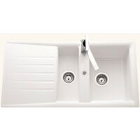 Évier résine blanc 1 bac 1/2 réversible – Évier encastrable 98x50 cm – Vidage manuel inclus – Meuble sous évier 60 cm minimum – EWI