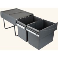 Cuisissimo – Poubelle sous évier double compartiment 2 x 15 litres – Poubelle manuelle coulissante – Hauteur faible pour meuble 40 cm min