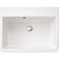 Évier buanderie bac à laver céramique blanc 660x506 mm – Encastrable sans égouttoir – Bonde et trop plein inclus – Pour espaces confinés – Sanindusa