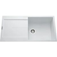 Évier granit blanc 100x50 cm à encastrer – 1 bac réversible avec vidage automatique – Bonde et siphon inclus – Luisina