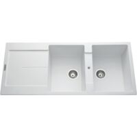 Évier granit blanc 2 bacs 1 égouttoir – Pose à encastrer – Dimensions 1160x500mm – Trop plein inclus – Pré-marqué pour robinetterie – Luisina