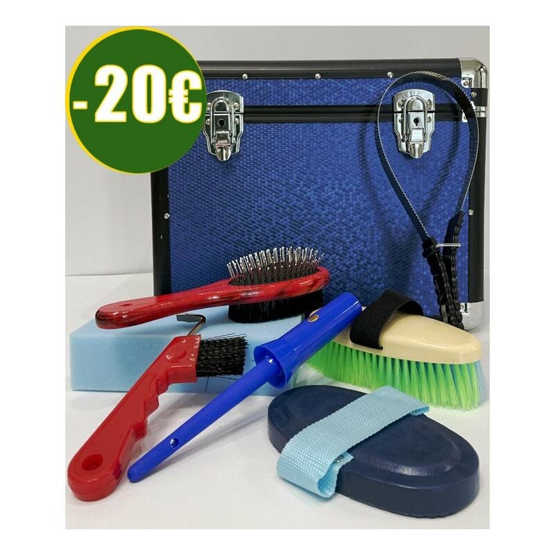 Set grooming RISPARMIO 20 Euro. 8 pezzi bauletto grande più accessori per  la pulizia del cavallo - Blu (Baule)